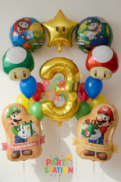 Super Mario Themed 16-Piece Birthday Balloon Set for 3-Year-Olds