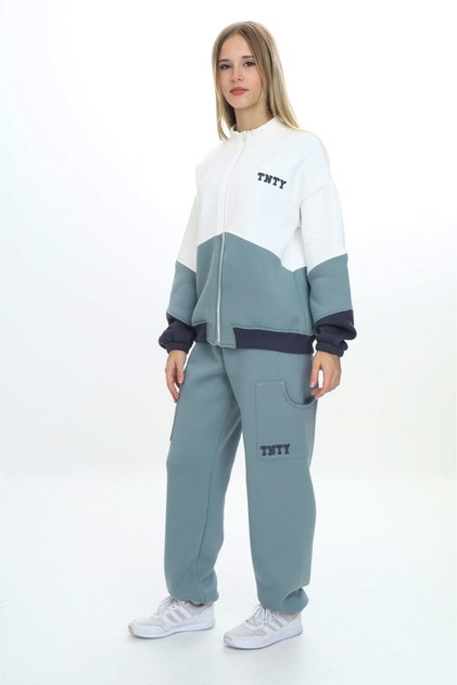 Girl's 2-Piece Set Printed Stand Collar Zippered Sweatshirt & Pocketed Jogger with Elastic Waistband