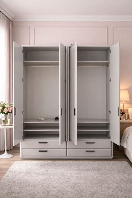 VİVALDİ FURNITURE Dolap, 4 kapaklı ve 4 çekmeceli Gardırop , Yatak