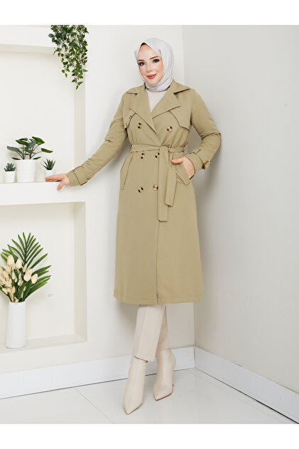 Medium Length Trench Coat with Chain on the Back