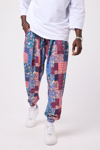 Unisex Street Style Printed Wrinkled Sports Baggy Trousers