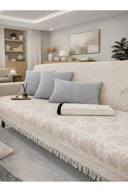 100% Cotton Sofa Cover Cream – Protective Cover Covering the Seating and Back Area 180 X 220