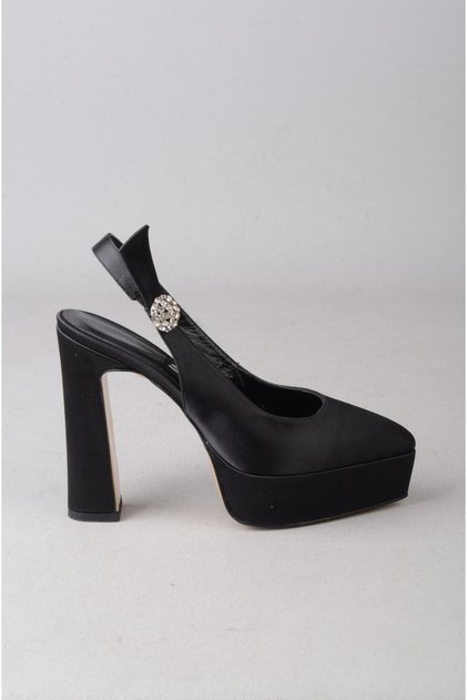 Seç 854 Platform Heel Women's Shoes (Heel:13Cm Platform:3Cm) Black Satin