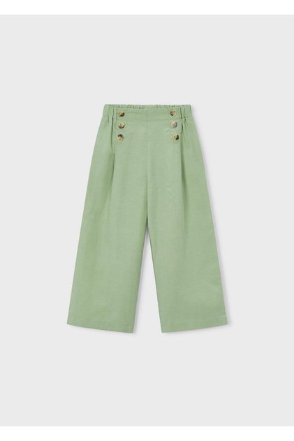 Kız Çocuk Geniş Paça Keten Pantolon Yeşil