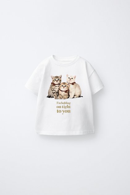 Girl's Oversize Cat Printed T-Shirt T-Shirt