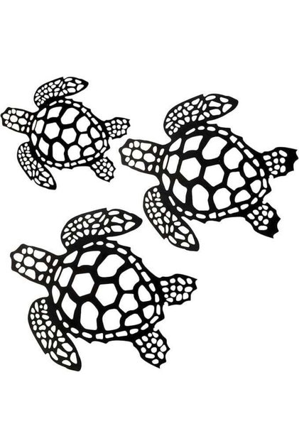 Wooden Wall Art With Self Adhesive Base - Black (3 Turtles)