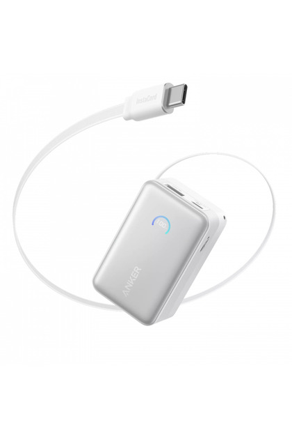 Acumulator extern Nano, 10.000 mAh A1638H21, 45 W, cu cablu USB-C InstaCord retractabil (Alb)