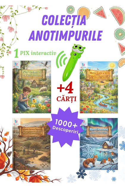 Set 4 Cărți Interactive Anotimpurile + Pix Interactiv | 1000+ Descoperiri | 4 Niveluri de Învățare