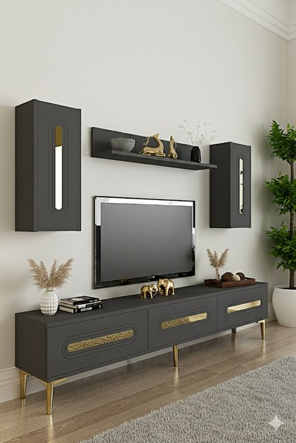 TVR1804AG - ETHEMA TV ÜNİTESİ TAKIMI 180CM ANTRASİT-GOLD
