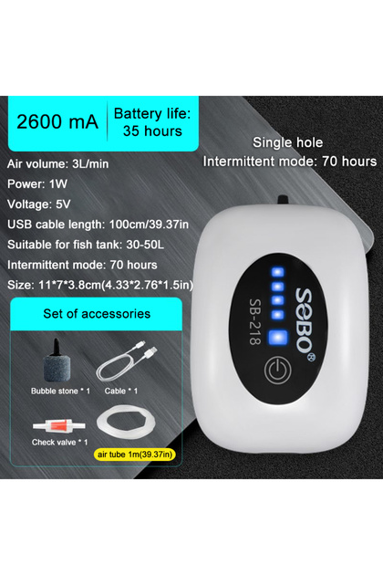 SB218 SOBO Aquarium Fish Tank Oxygen Air Pump Compressor Charging Silent USB with Battery Portable F