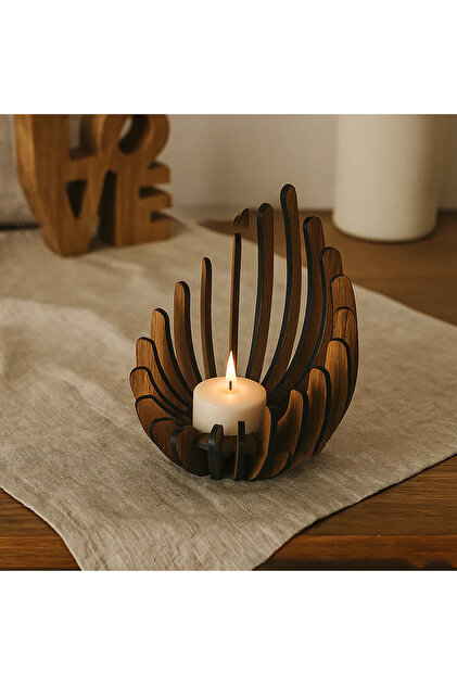 1Pc M Brown 1Pc Hand-Assembled Lotus Candle Holder - Elegant Wooden Tea Light Centerpiece, Home Tabl