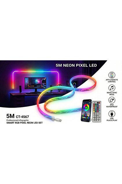 Beyazlux RGB Akıllı Pixel Neon LED Işık Seti 5Metre (Ses Algılama