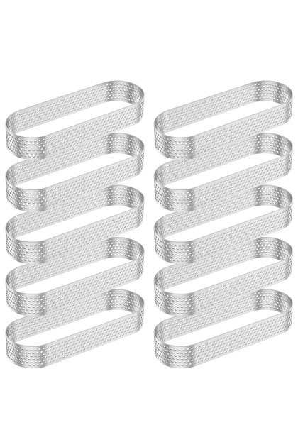 silver 5inch 12pcs 12Pcs Oval Muffin Tart Rings Stainless Steel Porous Tart Ring Perforated Cake Mou