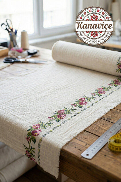 Embroidered Fabric 33,000 Stitches %100 Cotton Monika Buldan Cloth 210 cm Width