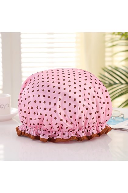 Pink Dot-1 1Pc Fashionable Printed Doublelayer Waterproof Shower Cap,a Must-have for Bathrooms,with