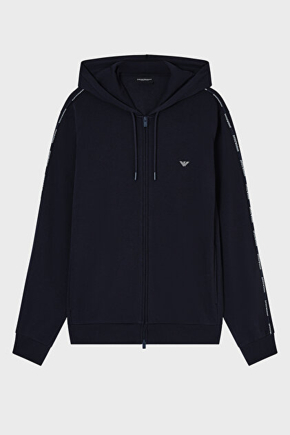 Emporio Armani Logolu Pamuklu Relaxed Fit Kapüşonlu Fermuarlı