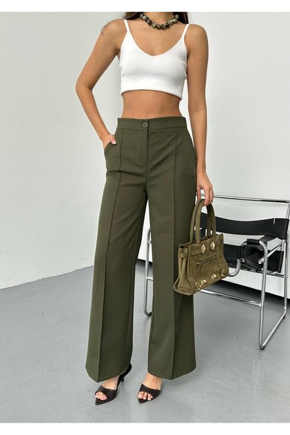 New Season Woven Fabric Pants with Elastic Back and Tube-Style Cuffs
