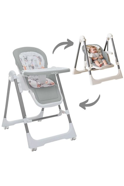 Scaun de masa bebelusi multifunctional 2 in 1 Swingy gri, transformabil in leagan bebe