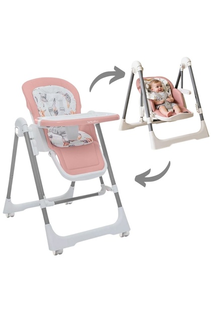 Scaun de masa bebelusi multifunctional 2 in 1 Swingy roz, transformabil in leagan bebe