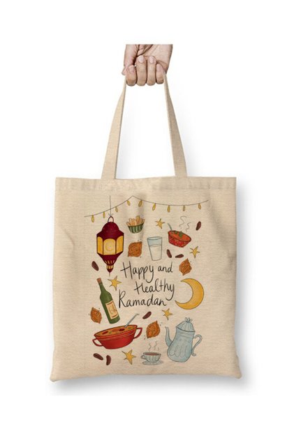 Eid Ramadan Ramadan Gift White Cloth Bag Long Handle Shopping Bag Beach Bag