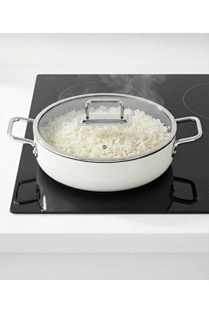 Taç Sera Feel Ceramic Fireproof Non-Stick Flat Pot 24Cm/White