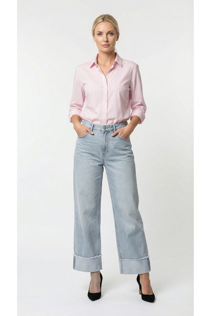 Women's 100% Cotton Scissor-Adjustable Length Wide Leg Baggy Jeans