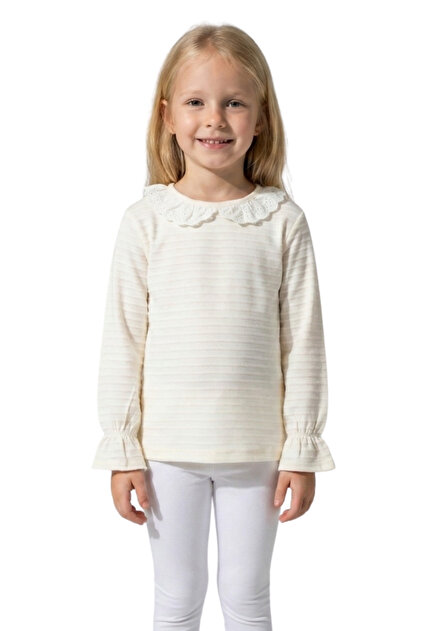 Girl's Sweatshirt Long Sleeve Blouse with Collar and Elastic Sleeves