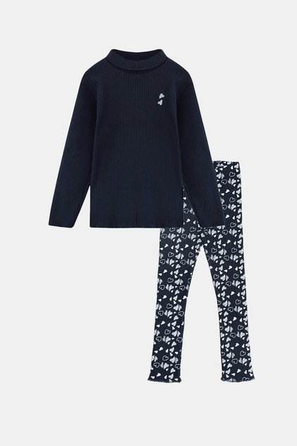 Dark Navy Blue Heart Printed Girls' Camisole Top and Bottom Set