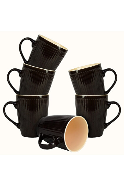 Set de 6 căni, 220 ml, Cesiro, porțelan, crem/maro închis