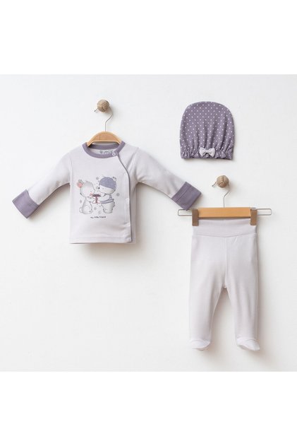Baby Set of 3, 100% Cotton Fabric with Gloves and Booties