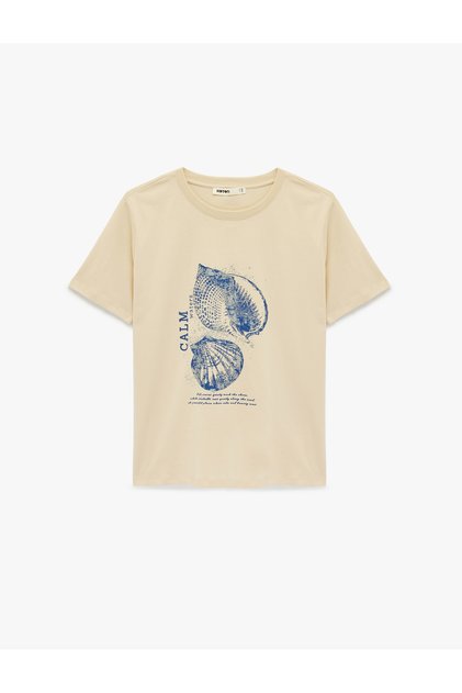 Women'S Beige Seashell Printed T-Shirt