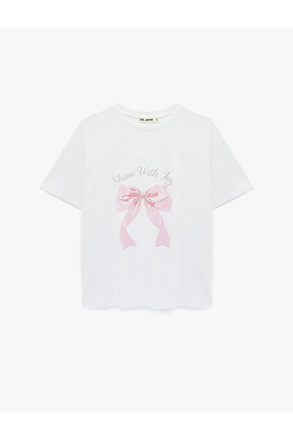 Women'S White Bow Printed T-Shirt