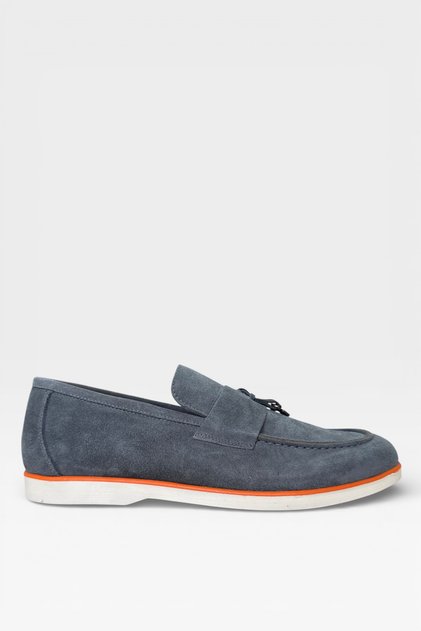 Genuine Suede Leather Key Detailed Loafer Men's Shoes Gray