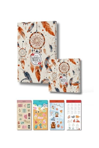 مجموعة دفتر ملاحظات بتصميم Dream Catcher - دفتر ملاحظات Happy Days Mystical - 4 صفحات مع ملصقات كهدية