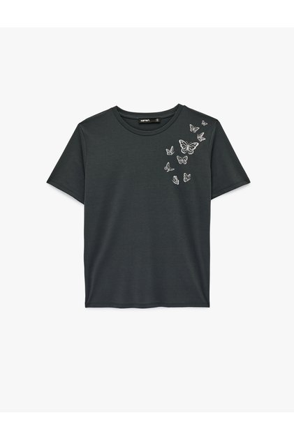 Women'S Anthracite Butterfly Printed T-Shirt