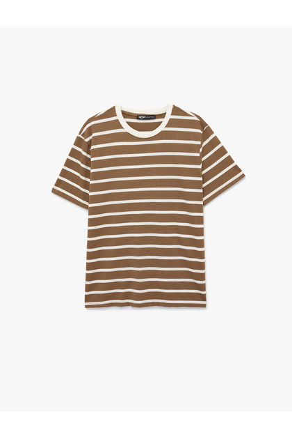 Men'S Brown Stripe Crew Neck T-Shirt