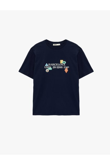 Women'S Navy Printed Oversized T-Shirt