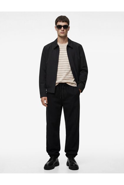 Men'S Black Drawstring Baggy Jeans