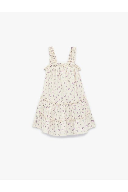 Baby Girl'S Beige Design Sleeveless Floral Dress