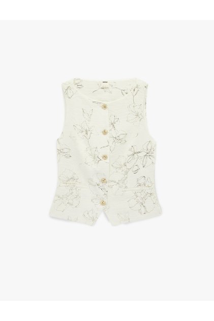 Women'S Ecru Design Floral Vest