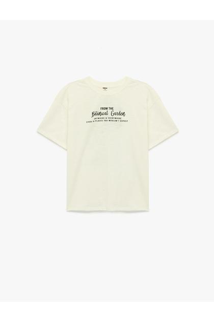 Boy'S Ecru Printed Oversized T-Shirt