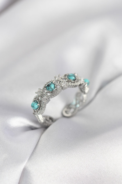 Blue Stone Silver Color Vintage Women's Ring