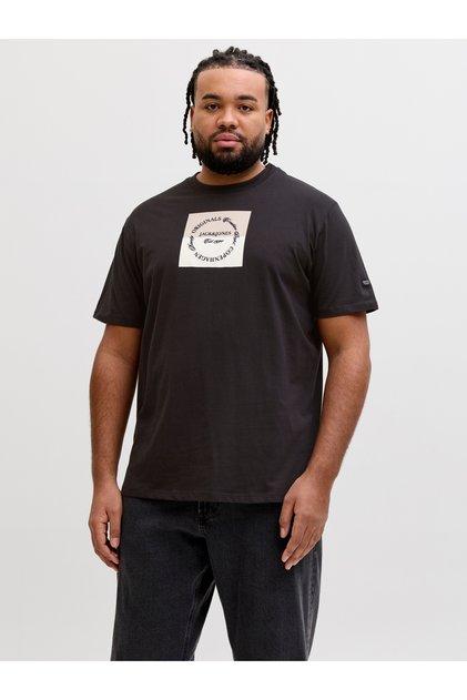 تي شيرت جاك جونز Jorcatskills Square Brand Tee Ss Cn Pls للرجال أسود مقاس كبير 12298472-02