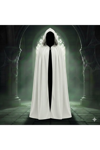 Kadife Beyaz Kapüşon Pelerin, Unisex Kapüşonlu Pelerin