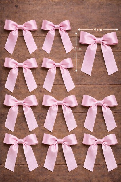 25 Adet (20mm) Pembe Hazır Saten Büyük Fiyonk Hazırlanmış Süsleme Kurdelesi Hediyelik ve Hobi Malzeme