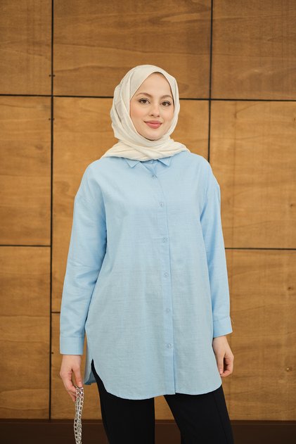 Women's Transparent Button Detailed Basic Shirt Baby Blue