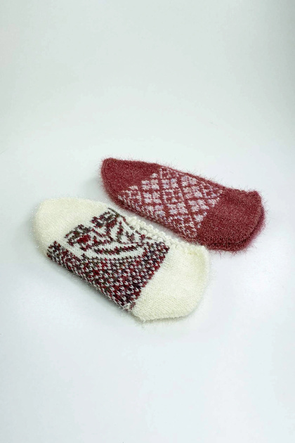 Herşeydi̇rnd 2 Pairs of Hand-Knitted Winter Stylish Women's Wool Booties Set 2