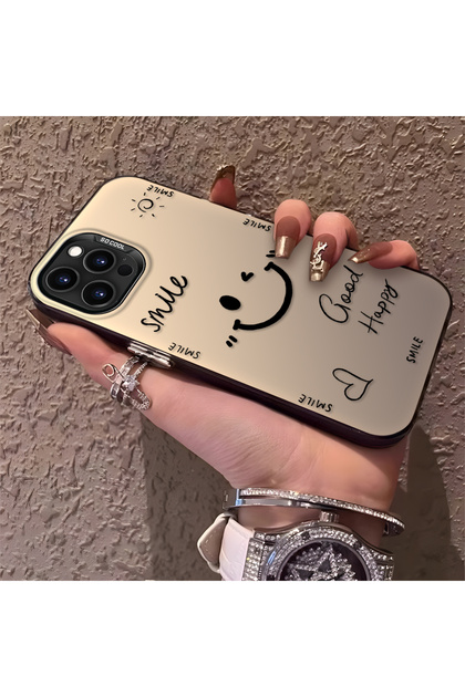 iPhone 16 Pro Max Compatible Silicone Edge Hard Back Anti-Fall Phone Case with Smile Pattern