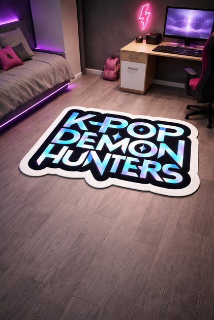 Non-Slip Base K-Pop Demon Hunters Themed Machine Washable Teen Room Carpet 80X200