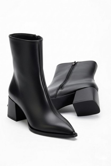Women's Black Zippered Heeled Boots
